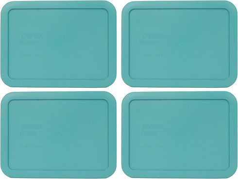 Pyrex 7210-PC 3-Cup Turquoise Rectangle Plastic Food Storage Lid, Made in the USA, 4 Pack