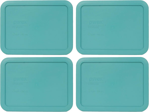 Pyrex 7210-PC 3-Cup Turquoise Rectangle Plastic Food Storage Lid, Made in the USA, 4 Pack