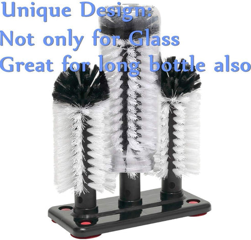 Water Bottle Cleaning Brush with Suction Base, 3 Head Bristle Brush for Beer Cup, Long Leg Cup, Red Wine Glass, Bar