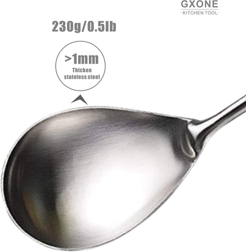 Large Serving Spoons - 304 Stainless Steel Cooking Spoon with Heat Resistant Wooden Handle, Silver, 12.4 Inch