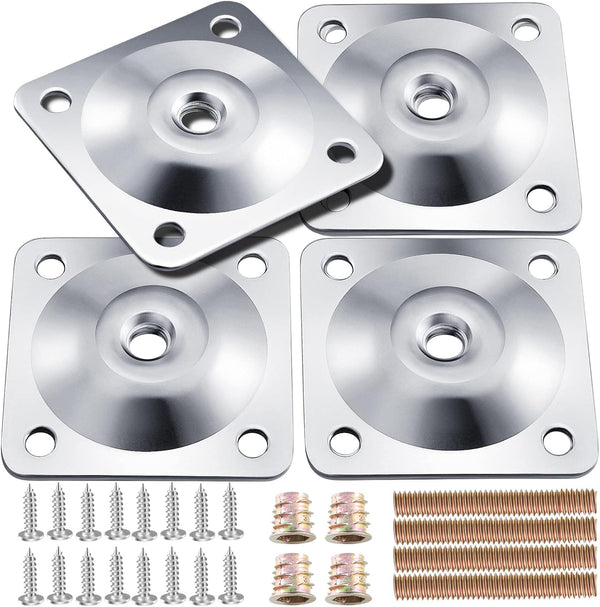 Leg Mounting Plates, 4 Sets Furniture Leg Attachment Plates, 5/16"(M8) Industrial Grade Flat Mounting T-Plates with