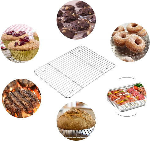 TeamFar 4 Piece Baking Pan with Rack Set, 12.5’’ x 9.5’’ Stainless Steel, Easy Clean