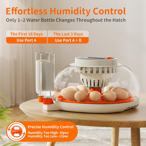 12 Egg Incubators for Hatching Eggs, Temperature and Humidity Control, Automatic Egg Turning, Egg Candler, External
