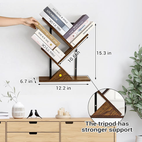 3-Tier Tree Book Shelves for Wall, Small Wall Mounted Shelves, Unique Hanging Bookshelf Storage Rack, Floating