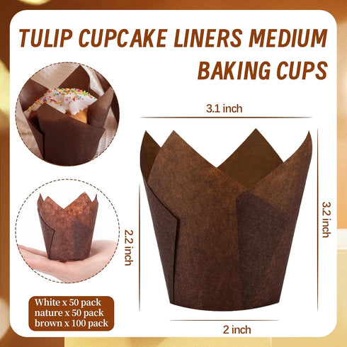 200PCS Tulip Cupcake Liners, Parchment Baking Cups for Muffin Wrappers, Perfect for Parties and Catering (3 Colors).