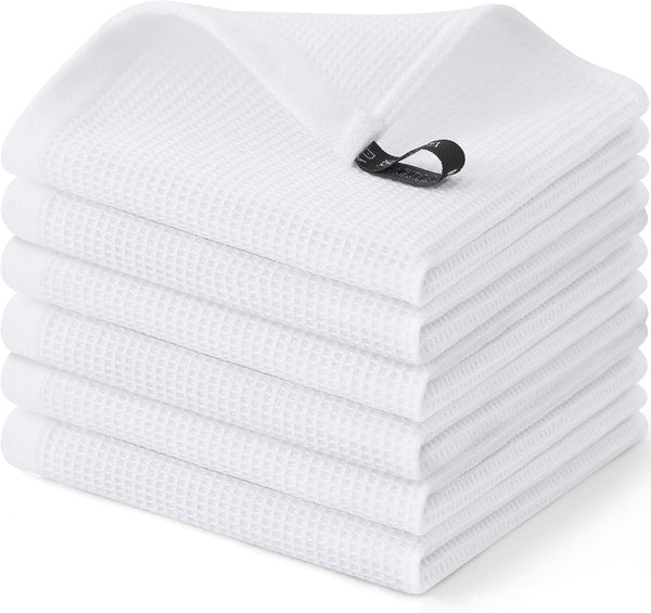Homaxy 100% Cotton Dish Cloths - 6 Pack Waffle Weave Soft Absorbent Quick Dry Dish Towels - 12 x 12 Inches White