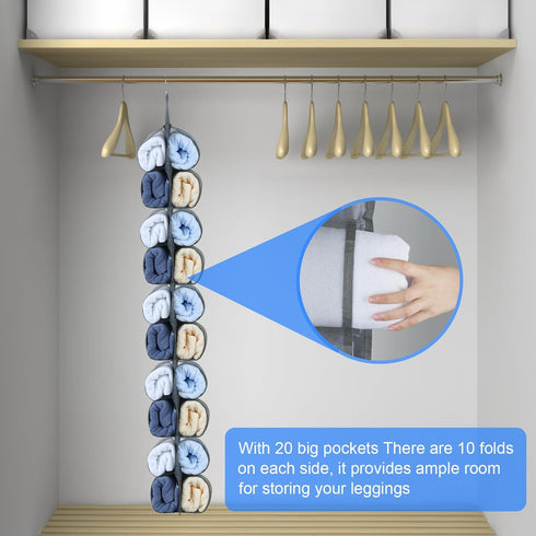 2-Pack Hanging Legging Organizer - Closet Storage Organizer with 20 Pockets, Install Behind The Door (Grey)