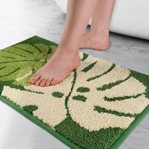 Hi Space Bathroom Rugs 24x16IN, Blue Leaves Bath Mat, Non Slip Microfiber Soft Plush for Bathroom Decor