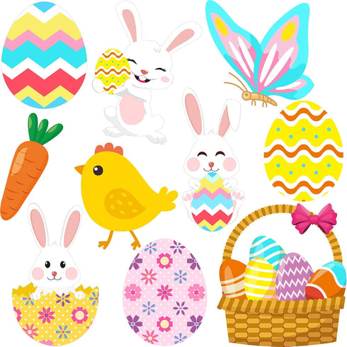 30 Pieces Happy Easter Paper Cutouts, Bunny Eggs Carrot Basket for Party Decorations