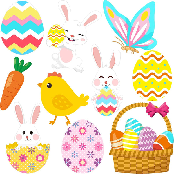 30 Pieces Happy Easter Paper Cutouts, Bunny Eggs Carrot Basket for Party Decorations