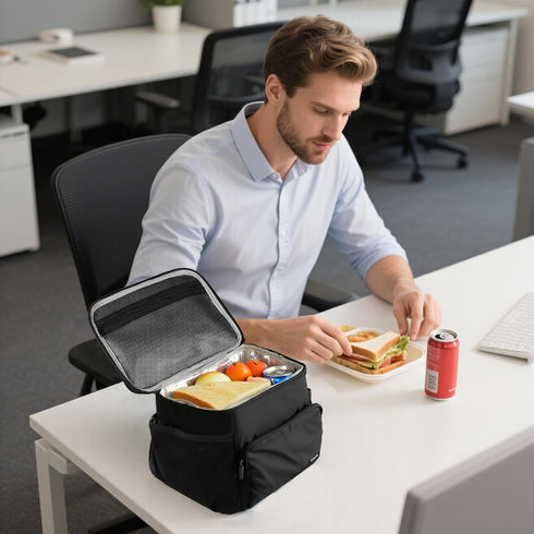 Gloppie Insulated Lunch Box for Men Women, Reusable Lunch Cooler Bag in Black