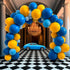 155Pcs Race Car Balloon Garland Arch Kit, Dusty Blue and Yellow Latex Balloon Checkered Foil for Race Car Truck