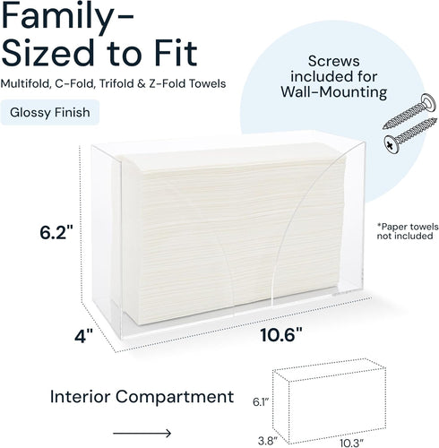 Countertop 10.75" 6.5" SimplyImagine Acrylic Paper Towel Dispenser - Open Tray Hand Towel Holder for Multifold, C-Fold