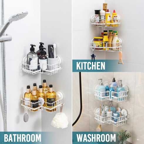2 Pack, TAILI Corner-adaptive Suction Cup Shower Caddy Stainless Steel Rustproof Corner Shower Shelves, Drill-Free Wall