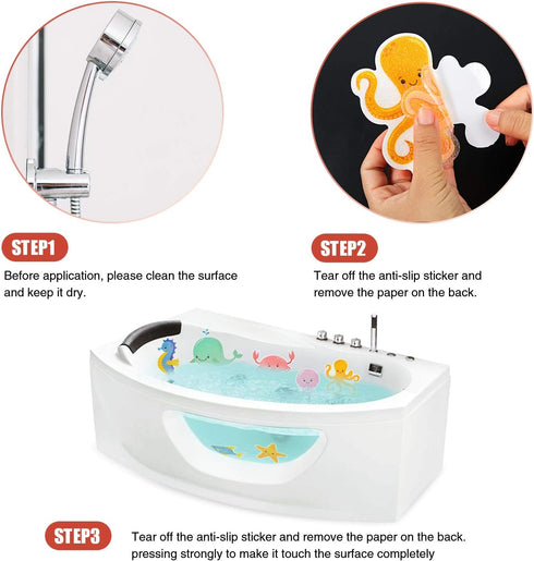 Non Slip Bathtub Stickers, 14 PCS Large Sea Adhesive Anti Slip Decal Treads for Shower and Bath Tub with Premium Scraper