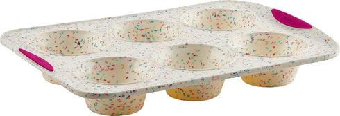 Trudeau Reinforced White Confetti Jumbo Muffin Pan, 6 Cup Silicone Bakeware
