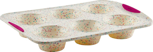 Trudeau Reinforced White Confetti Jumbo Muffin Pan, 6 Cup Silicone Bakeware
