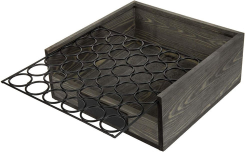 2 MyGift Vintage Gray Wood Egg Tray Holder with Black Metal, Tier Egg Storage Tray with Erasable Chalkboard Label