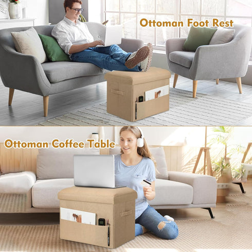300 lbs, 17x13x13IN(Beige) BelugaHelper Ottoman with Storage, Small Storage Ottoman Foot Rest with Thicker Foam Padded