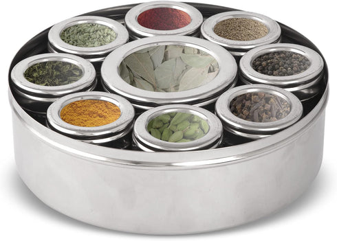 9 KSJONE Large Spice Container Masala Dabba With Compartments, Masala Box, Spice Container Box, Stainless Steel Spice