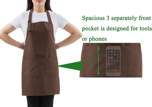SEW UR LIFE (5 set 3 Brown Professional Resist Water Adjustable Extra Long Bib Apron Pockets Home Kitchen Garden