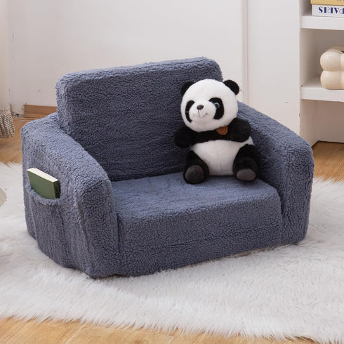 SUFUS 2-in-1 Toddler Baby Chair Couch Sofa Kids Foldable Sherpa Fold Out Couch Toddler Chairs Comfy for Boys & Girls