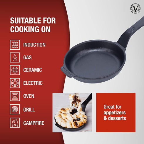 Victoria 4-Inch Pre-Seasoned Cast Iron Skillet, Frying Pan with Long Handle, Made in Colombia