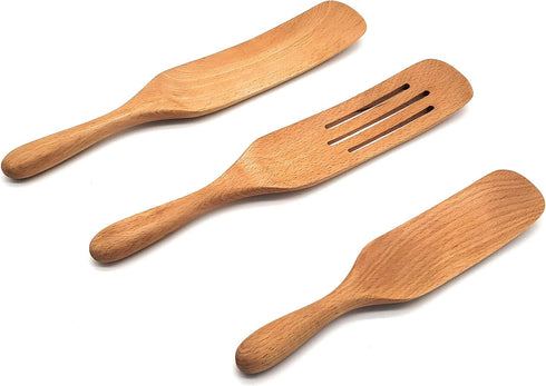 GRACE'S Spurtle Wooden Kitchen Utensil Set, Cooking Spoons and Tools for Nonstick Cookware