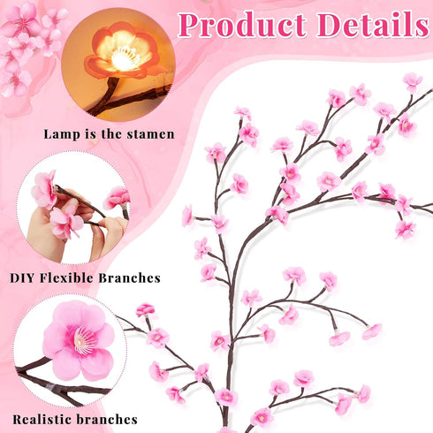 Glooglitter 2 Sets 3.94 48 Cherry LED Tree Branch Lights for Wall FT LED Cherry Blossom Willow Vine Twig Flower String