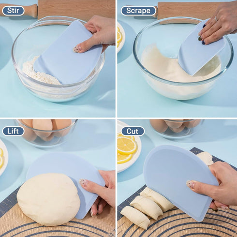 Silicone Dough Scraper with Stainless Steel Sheet, Flexible Bowl Scraper for Baking, 5.98" × 4.3", Blue
