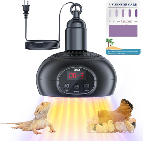 QRQ Chicken Coop Heater, 200W-350W-500W Reptile Heat Lamp with UVA UVB Dimmable Light