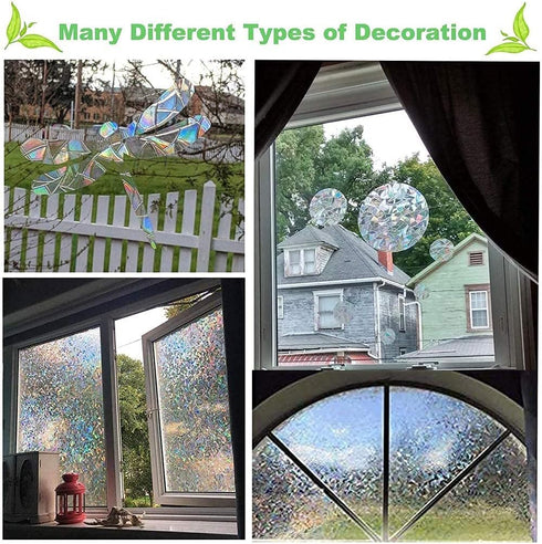 Niviy 17.7 x 78.7 inches Rainbow Window Film Privacy Sticker, 3D Decorative Non-Adhesive Removable Cling