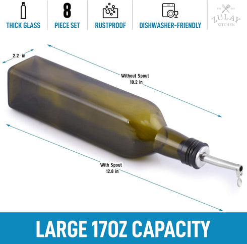 Zulay Kitchen 17oz Olive Oil Dispenser Bottle - Dark Brown Glass Container with Spout, Funnel & Pourer