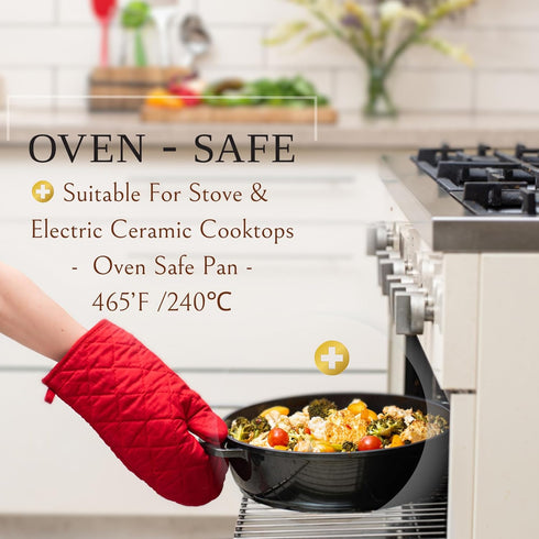 Moss & Stone 12 Inch Large Skillet with Lid, 5 Quart Nonstick Deep Frying Pan, Dishwasher & Oven Safe, PFOA Free