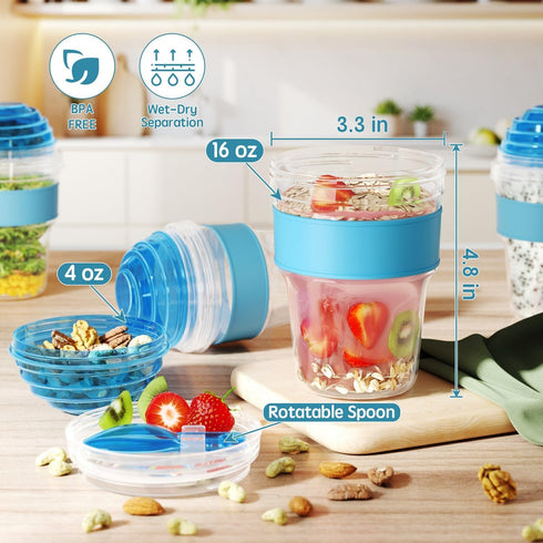 4 Pack 20 oz Yogurt Parfait Cups with Lids Reusable, Plastic Overnight Oats Containers To Go with Granola Compartment