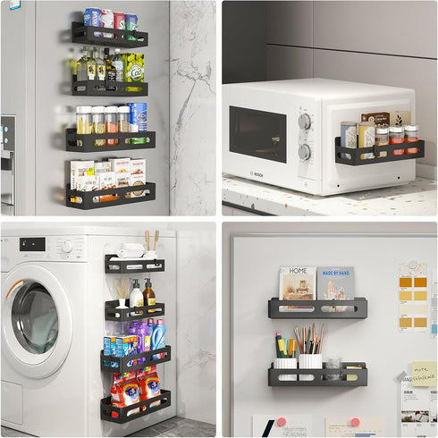 6 Pack 4 Sevenblue Strong Magnetic Spice Rack for Refrigerator, Multipurpose Magnetic Shelf for Fridge with Hooks