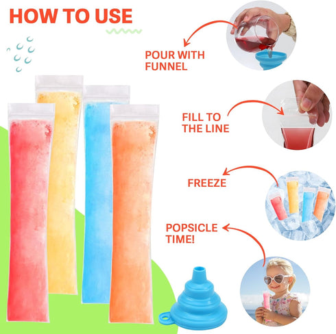 Amintiri 300 Summer (300, Disposable Ice Popsicle Mold Bags, BPA-Free Freezer Tube, Popsicle Mold bags with Zip