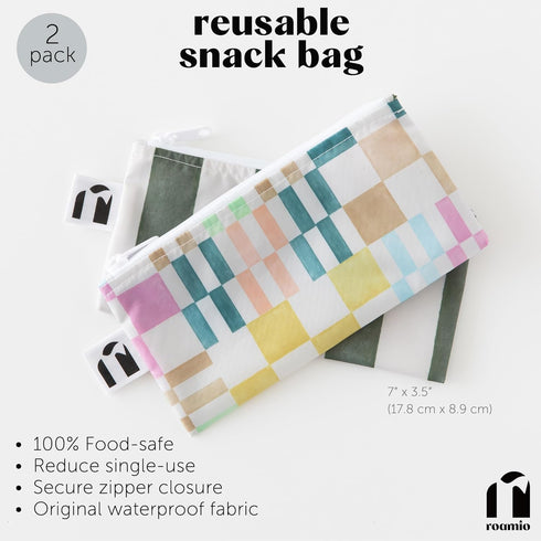 Pack 2-pk Bumkins Roamio Reusable Snack Bags, for Kids School Lunch and for Adults Portion, Washable Fabric, Waterproof