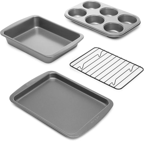 Ecolution Non-Stick Toaster Oven Bakeware Set, 4-Piece Carbon Steel, Easy to Clean, Gray