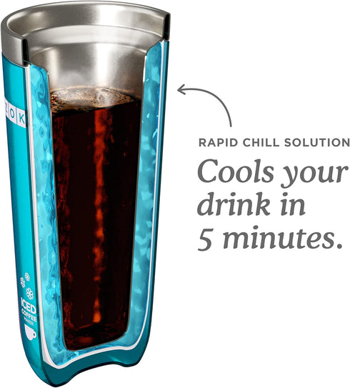 Zoku Instant Iced Coffee Maker, 11-ounce Portable Tumbler with Spill-resistant Lid and Straw, Teal