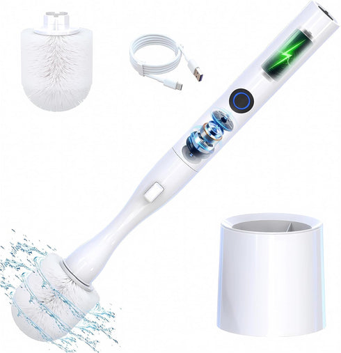 HKFIF Electric Toilet Brush, Toilet Brush and Holder Set, 360 Degree Powerful Cleaning