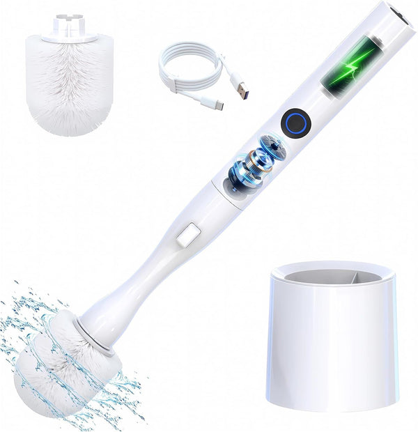 HKFIF Electric Toilet Brush, Toilet Brush and Holder Set, 360 Degree Powerful Cleaning