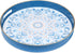 13 Round Blue Decorative Tray for Coffee Table, Ottoman, Plastic Serving Platter Tray with Handles for Entertaining