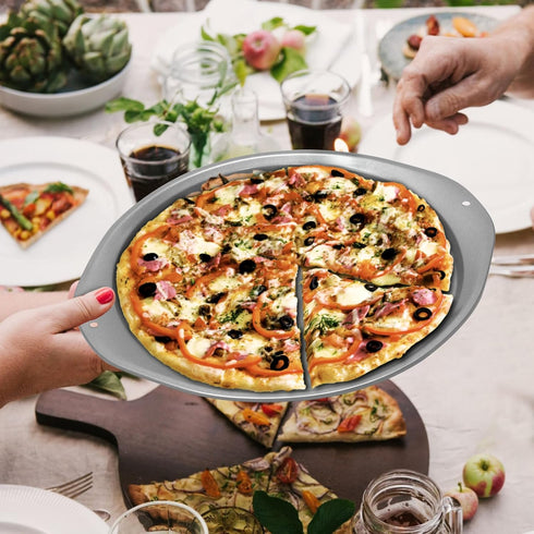 14 Inch Nonstick Pizza Pan for Oven, Durable with Widen Handles for Cooking, Baking, and Grilling (2, Grey)