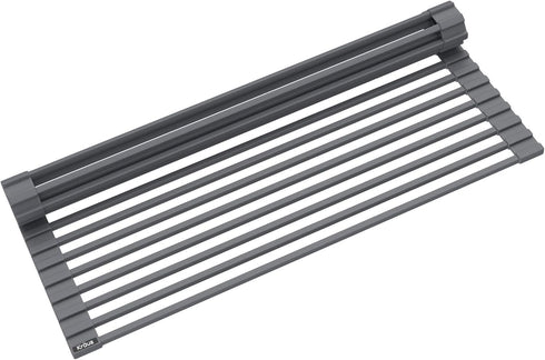 Kraus Multipurpose Workstation Sink Roll-Up Dish Drying Rack, Colander and Trivet in Dark Grey, KRM-11DG