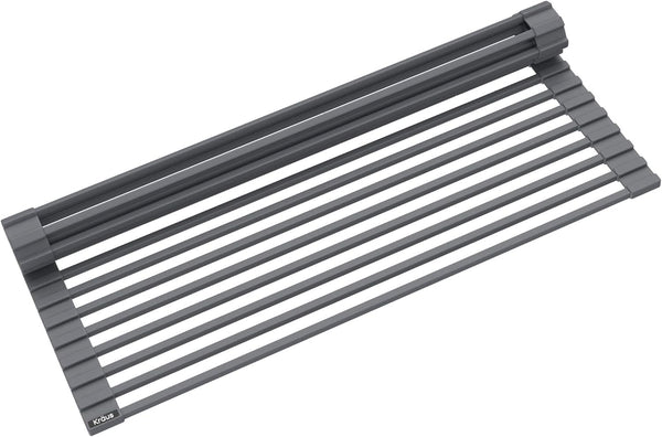 Kraus Multipurpose Workstation Sink Roll-Up Dish Drying Rack, Colander and Trivet in Dark Grey, KRM-11DG