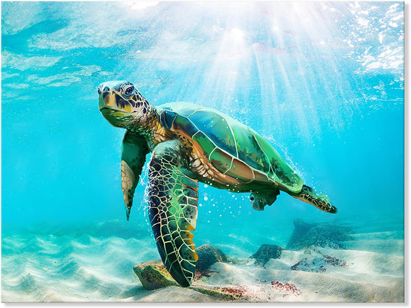JAPO ART Green Sea Turtle Wall Decor - Tropical Canvas Wall Art Prints, Small Framed Pictures for Home