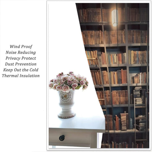 YCness 2 Sets,42x45 Inch Bookshelf Curtains, Vintage Library with Books Window Treatments for Kids Bedroom, Wooden