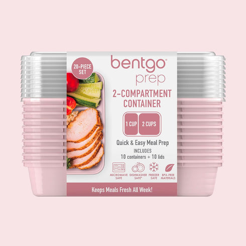Bentgo 20-Piece Lightweight, Durable, Reusable BPA-Free 2-Compartment Containers - Microwave, Freezer, Dishwasher Safe