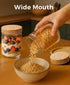 16oz 4 Pack Overnight Oats Containers with Lids, Glass Mason Jars with Ashwood Wood Airtight Lids, Wide Mouth Meal Prep